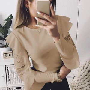 Lace ruffle long sleeve shirt for winter